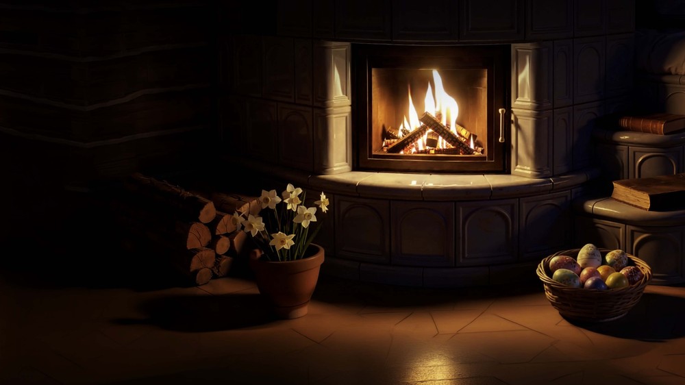 Tradičná chalupa krb