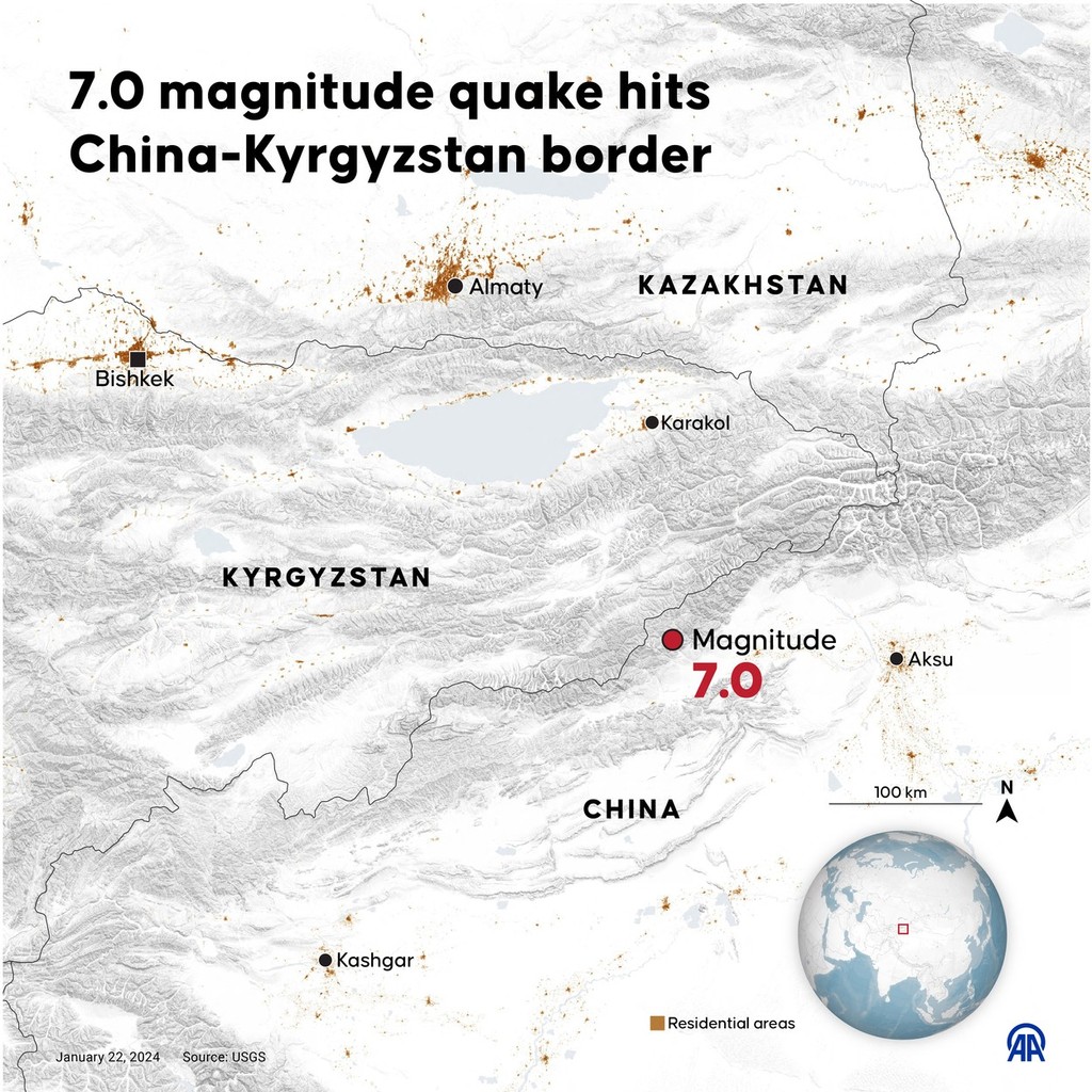 Oblasť zemetrasenia.