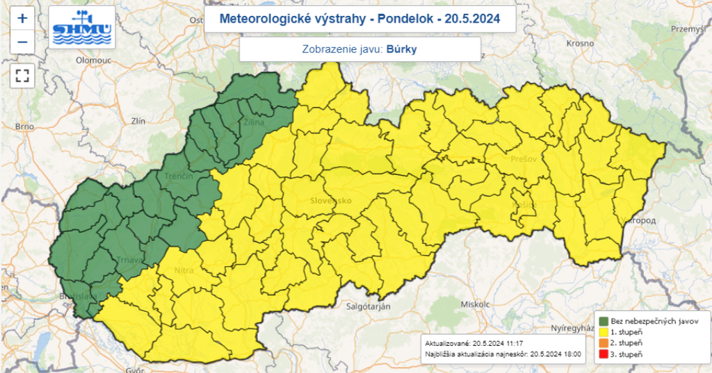 Meteorologické výstrahy pred búrkami (20. 5.)