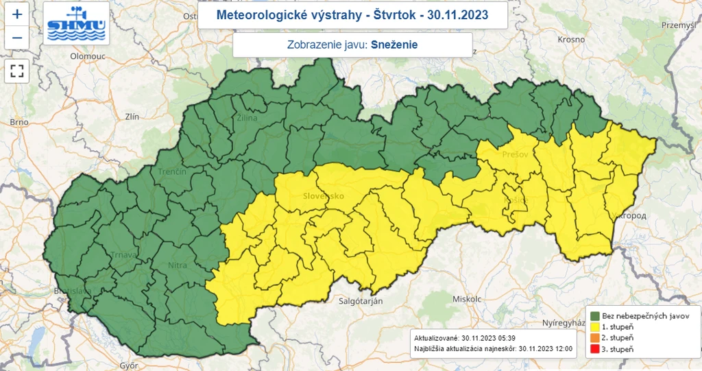 Mapa výstrah.