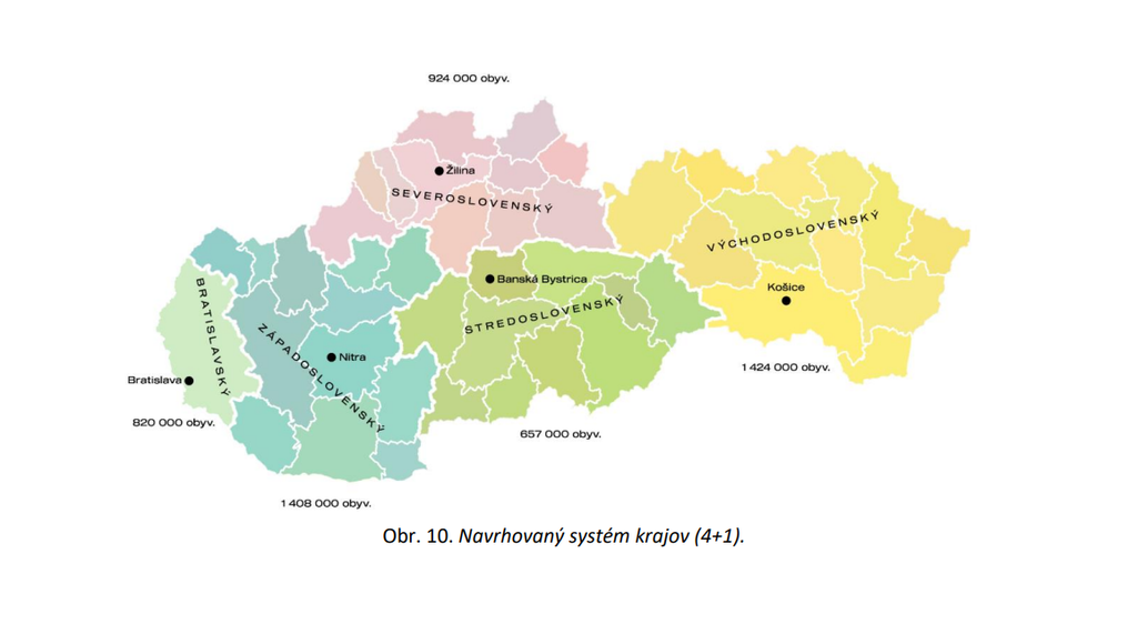 Nové členenie krajov podľa návrhu MV