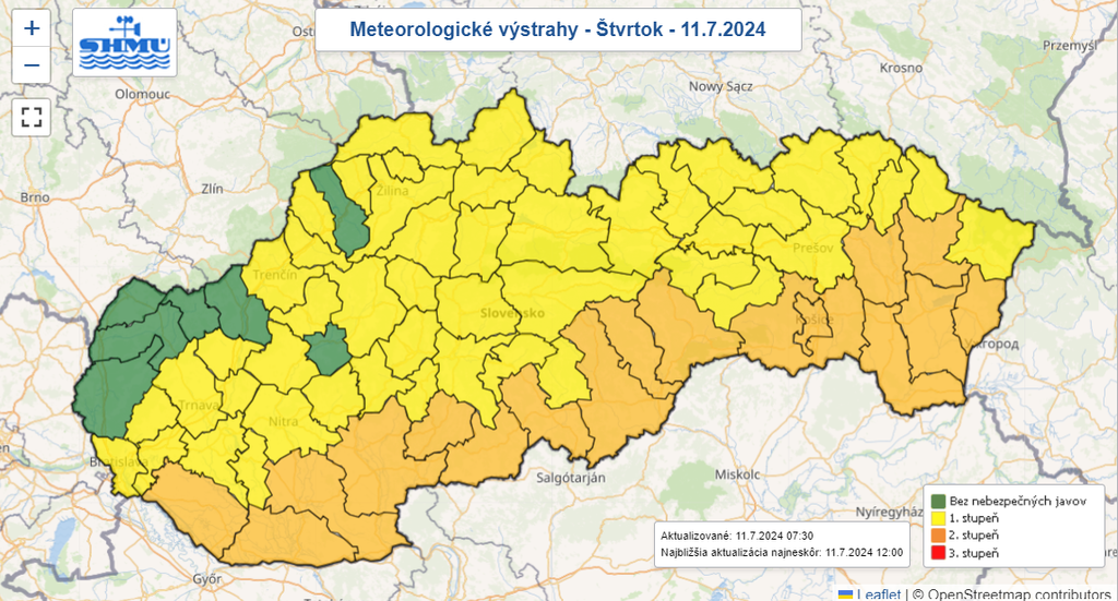 Mapa výstrah SHMÚ.