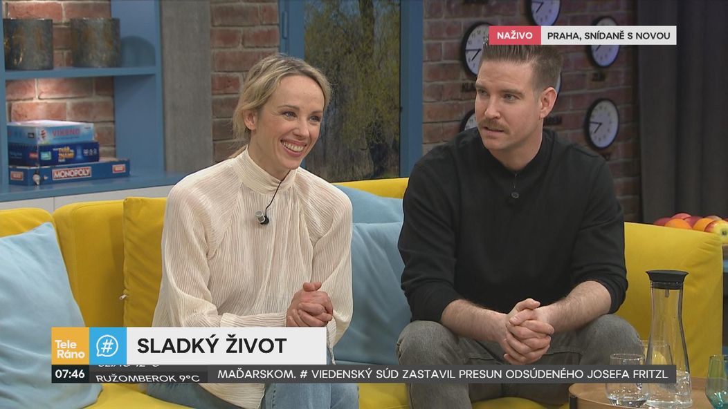 Vladimír Polívka a Petra Hřebíčková v Teleráne o komédii Sladký život