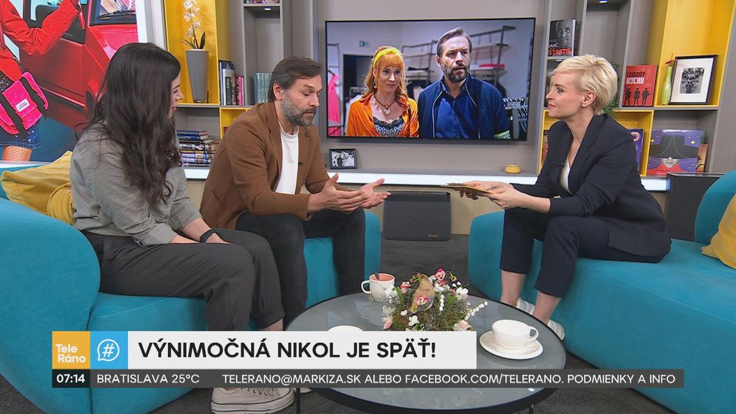 Michaela Majerníková a Kamil Mikulčík zo seriálu Výnimočná Nikol v Teleráne
