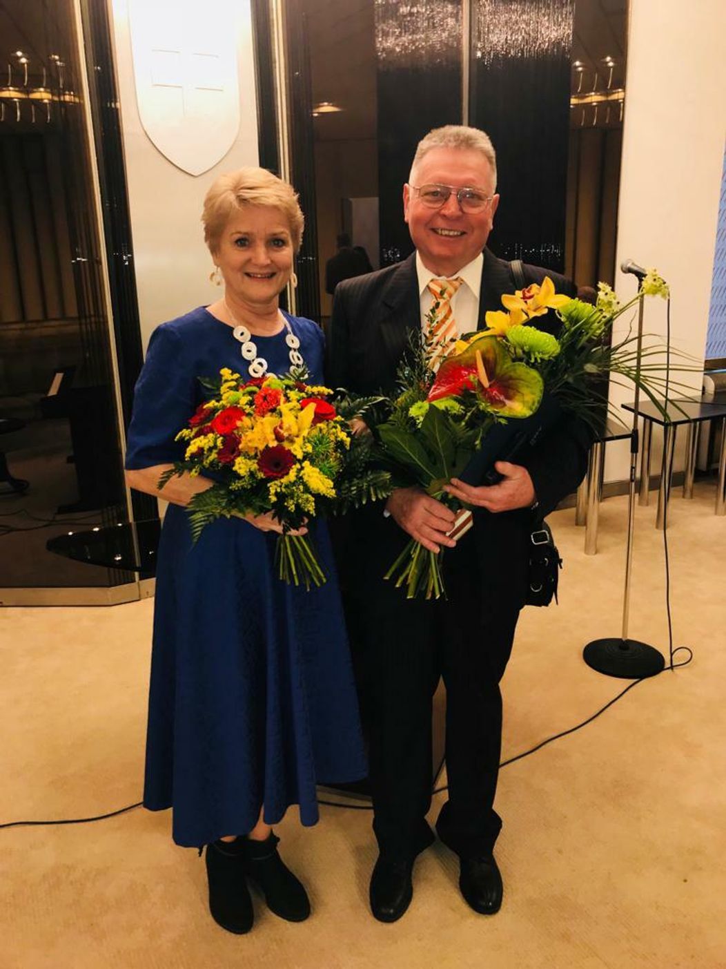 Ľudmila Mandžárová a Štefan Mandžár po odovzdávaní cien Literárneho fondu za rok 2018