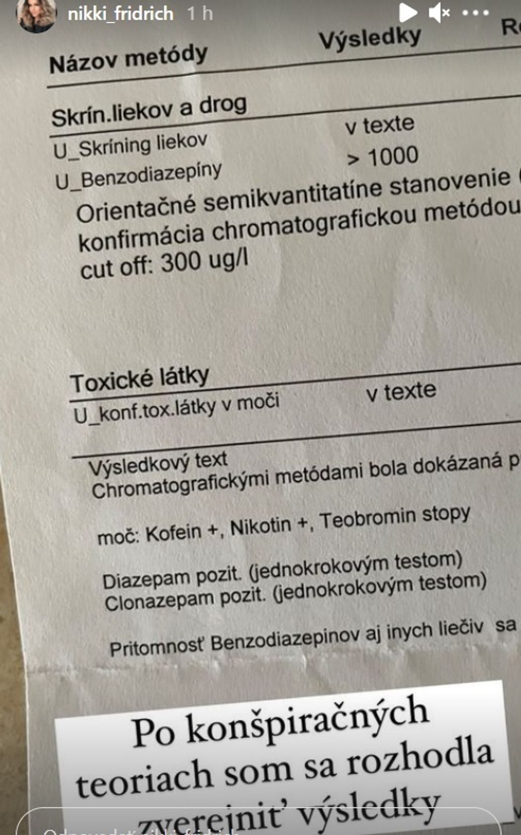 Výsledky toxikologickej správy