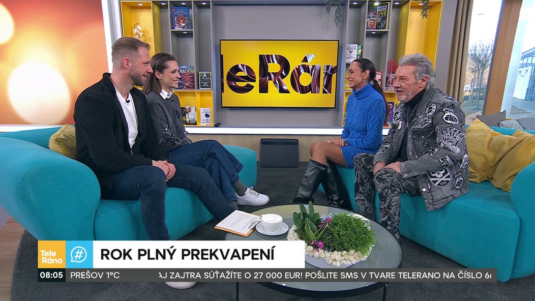 Matúš Krnčok, Lucia Hlaváčková, Sisa Lelkeš Sklovska a Juraj Lelkeš v relácii Teleráno