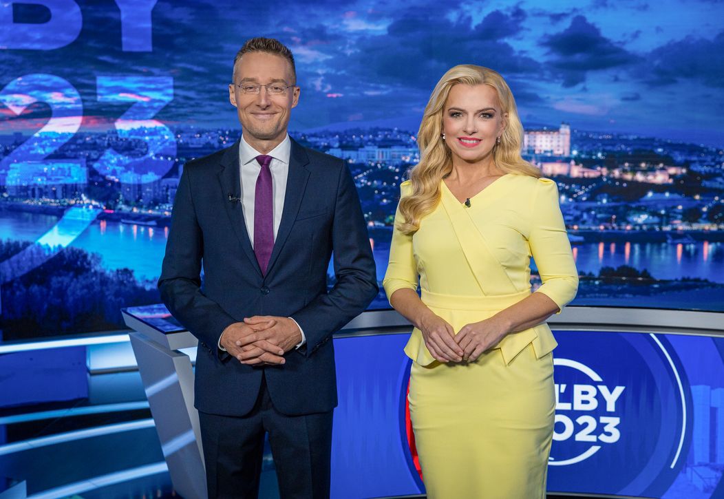 Moderátori Volebnej noci 2023 - Zlatica Švajdová Puškárová, Michal Kovačič