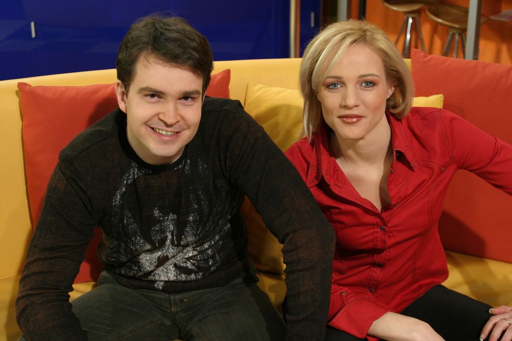 Adriana s prvým moderátorským partnerom Gregorom Marešom v roku 2005