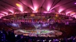 Svetelná šou počas záverečného ceremoniálu LOH v Riu.