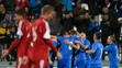 Radosť slovenských reprezentantov do 21 rokov po góle Pavla Šafranka proti Bielorusku v kvalifikácii ME 2017.