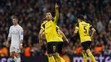 Pierre-Emerick Aubameyang z Dortmundu jasá po góle v dueli LM na pôde Realu Madrid.