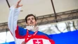 Patrik Rybár počas osláv bronzu zo ZOH 2022 na Námestí SNP v Bratislave.