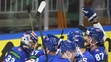 Slovenskí hokejisti sa tešia z víťazstva 4:1 po zápase s Nórskom na MS 2023.