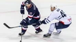 Slovanista Ľubomír Višňovský a Alexandre Bolduc HC Slovan Bratislava - Medveščak Záhreb.