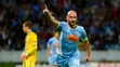 Robert Vittek (Slovan) sa teší po strelení vyrovnávajúceho gólu do siete Bate Borisov.