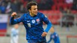 Dávid Strelec sa teší po strelení gólu v kvalifikácii MS 2022 proti Slovinsku.