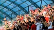 Fanúšikovia AS Trenčín oslavujú gól v odvete 2. predkola EL proti Zabrze.