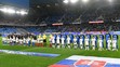 Slovenský reprezentačný tím pred začiatkom prípravného futbalového zápasu
