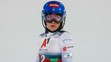 Alpská lyžiarka Mikaela Shiffrinová reaguje v cieli slalomu v Schladmingu.