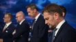Účastníci predvolebnej diskusie, v popredí Igor Matovič (OĽANO a priatelia)