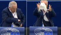 VIDEO: Radačovský v europarlamente vypustil holubicu. Počas prejavu ju držal v ľadvinke pod sakom