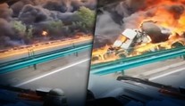 VIDEO: Ohnivé inferno na čínskej diaľnici. Zrážka cisterny s nákladiakom vyvolala mohutný požiar