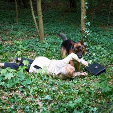 Kaskadérka Klára Coufalová s Rexom v Horskom parku.