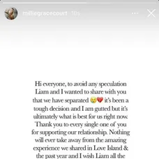 Aj Millie zverejnila status k rozchodu.