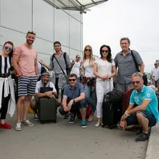 Michal Ďuriš, Martin Mňahončák, Barbora Švidraňová a Patrik Vyskočil tesne pred odletom