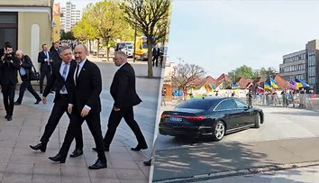 Vláda pricestovala do Michaloviec. „Hanba Ficovi a Kaliňákovi,“ kričala hŕstka ľudí s ukrajinskými vlajkami