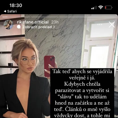 Rika Fane reaguje na údajnú Karlosovu neveru