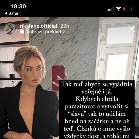 Rika Fane reaguje na údajnú Karlosovu neveru