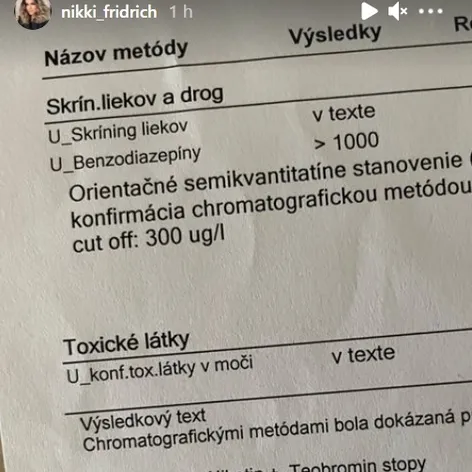 Výsledky toxikologickej správy