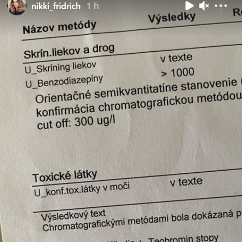 Výsledky toxikologickej správy