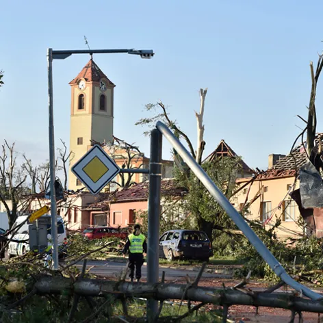 Popadané stromy v obci Moravská Nová Ves, okres Hodonín.