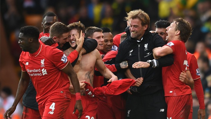 Radosť Liverpoolčanov po víťaznom góle Lallanu.