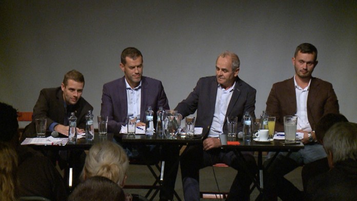 Kandidáti na šéfa VÚC v BB - Martin Klus, Igor Kašper, Ján Lunter a Martin Juhaniak.