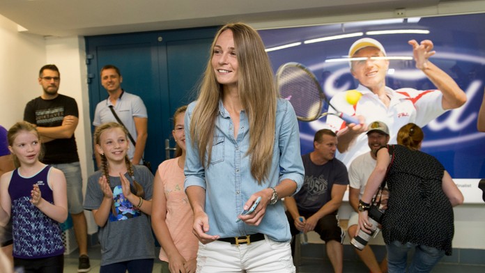 Slovenská tenistka Magdaléna Rybáriková pred tlačovou konferenciou v NTC v Bratislave po Wimbledone 2017.
