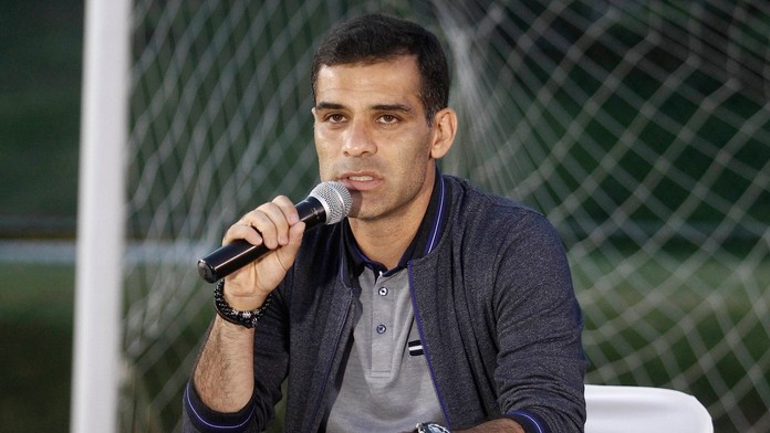 Mexická futbalová hviezda Rafael Márquez Álvarez reční počas tlačovej konferencie v mexickej Guadalajare 9. augusta 2017.