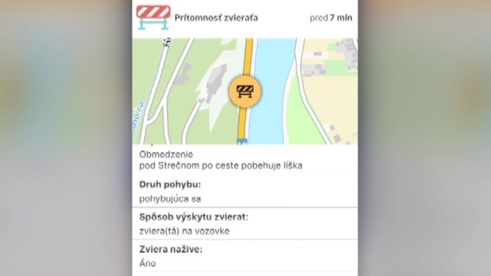 Takto vyzerá, keď nahlásite informáciu do Národného centra dopravných informácií.