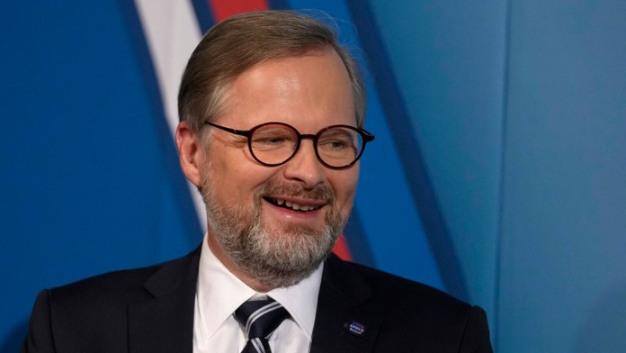 Líder koalície SPOLU Petr Fiala v poslednej predvolebnej debate.