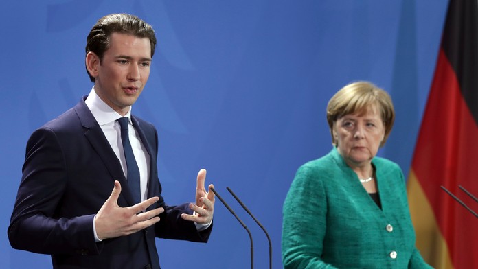 Sebastian Kurz a Angela Merkelová. 