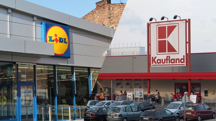 Obchod spoločnosti Lidl a Kaufland (koláž)