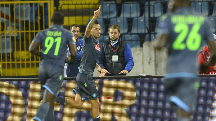 Marek Hamšík sa raduje z gólu v zápase 2. kola Európskej ligy UEFA medzi ŠK Slovan Bratislava a SSC Neapol.