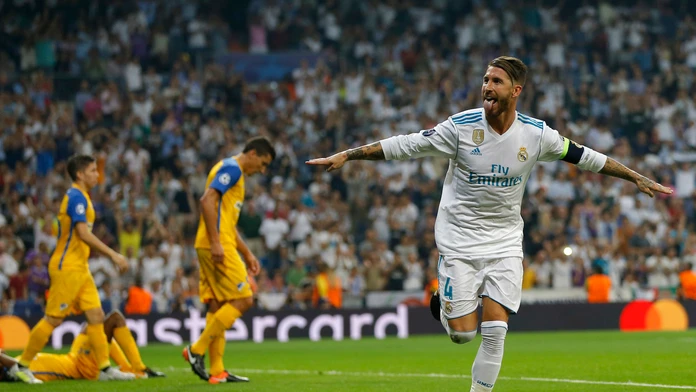 Kapitán Realu Sergio Ramos sa teší z gólu v 1. kole LM proti Apoelu Nikózia.