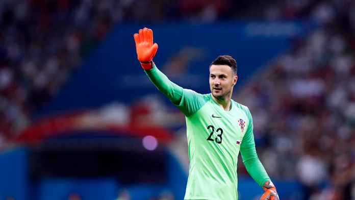 Chorvátsky brankár Danijel Subašič reaguje vo štvrťfinále MS 2018 proti Rusku.