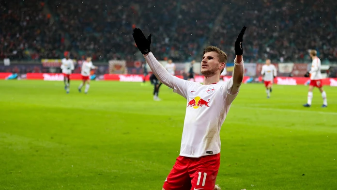 Timo Werner z Lipska oslavuje gól proti Mainzu.
