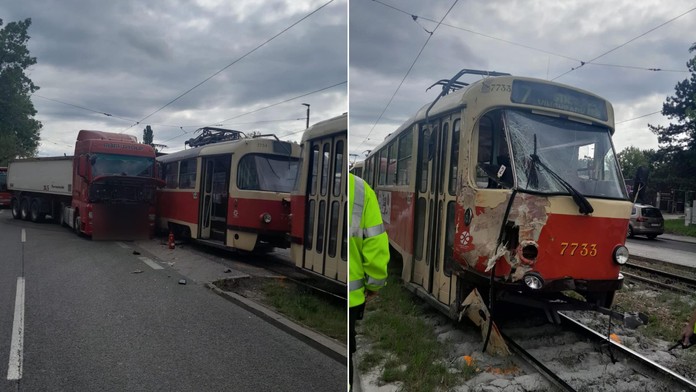 Kamión sa zrazil s električkou.
