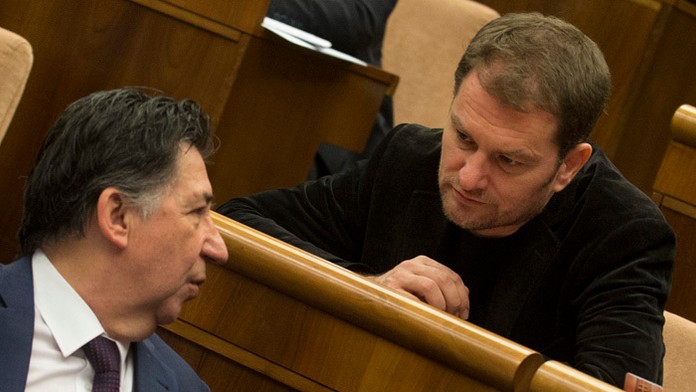 Poslanci Ján Budaj a Igor Matovič (obaja OĽaNO-NOVA)